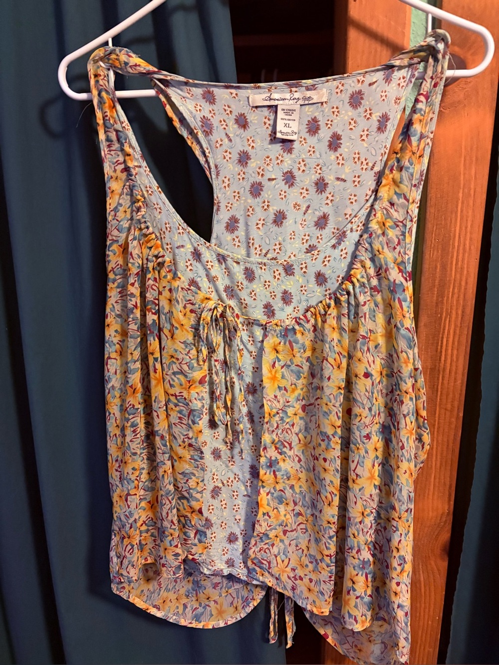 American Rag Blue and Yellow Floral Tie-Front Camisole